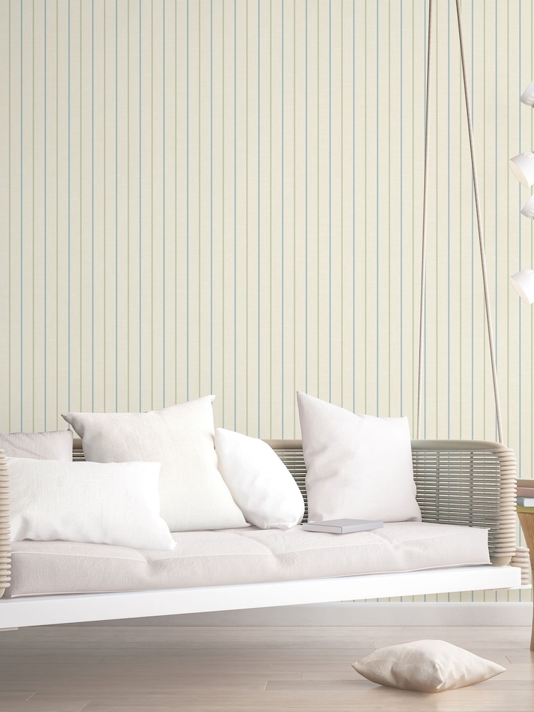 Galerie Blue French Country Stripe 10M Wallpaper - Image 1 of 2