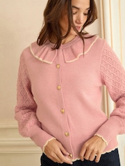Love & Roses Pale Pink Cosy Pointelle Sleeve Collard Top - Image 2 of 4