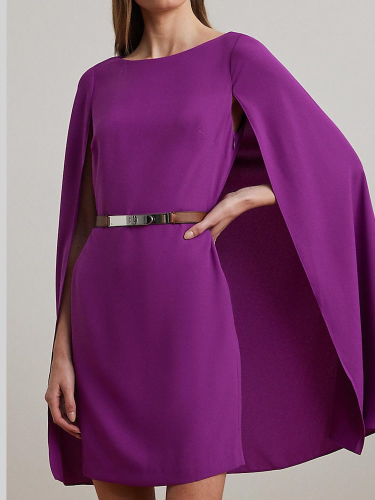 Womens Lauren Ralph Lauren Purple Cape Georgette Mini Dress US 6 Womens Lauren Ralph Lauren Purple Cape Georgette Mini Dress US 6