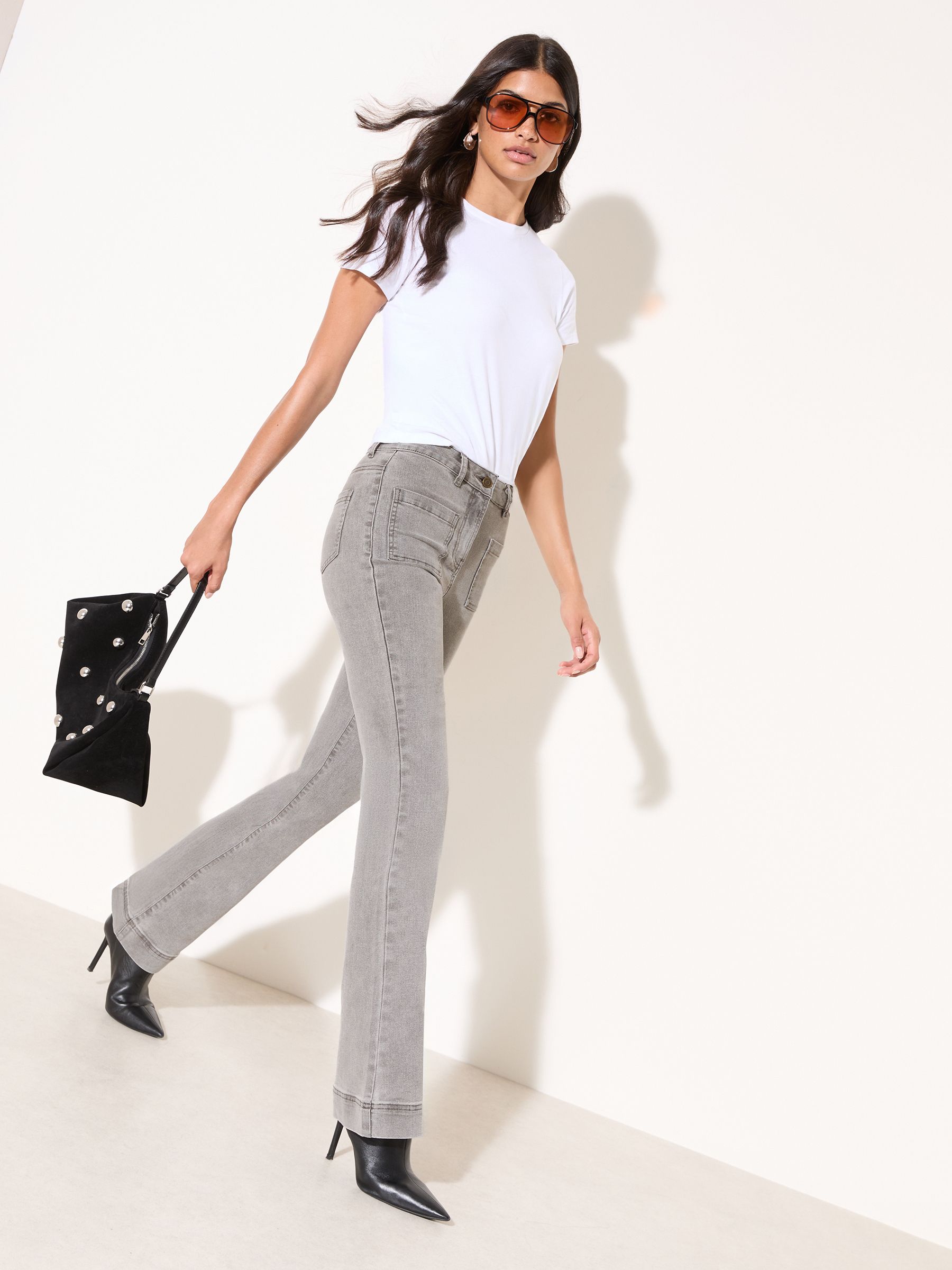 Buy Friends Like These Light Grey Petite High Waist Pocket Flare