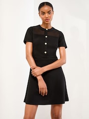 Lipsy Mesh Short Sleeve Military Button Skater Mini Dress - Bild 2 von 4