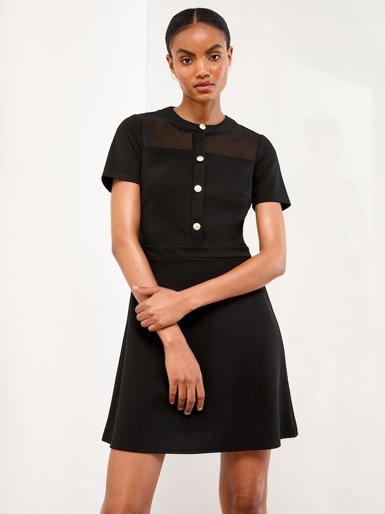 Lipsy Mesh Short Sleeve Military Button Skater Mini Dress - Bild 2 von 4