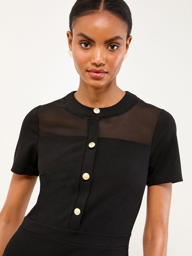 Lipsy Mesh Short Sleeve Military Button Skater Mini Dress - Bild 4 von 4