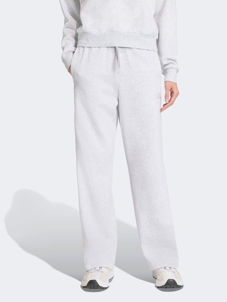 adidas Grey 3 Stripe Fleece Open Hem Joggers - Image 1 of 6
