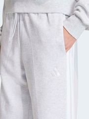 adidas Grey 3 Stripe Fleece Open Hem Joggers - Image 4 of 6