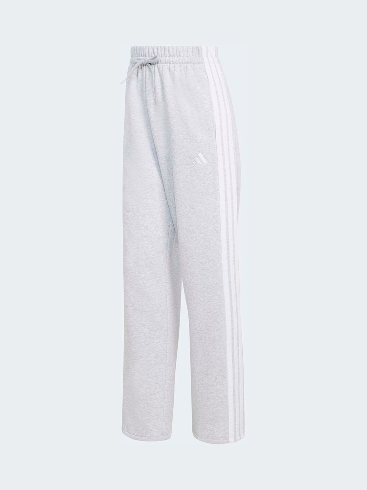 adidas Grey 3 Stripe Fleece Open Hem Joggers - Image 6 of 6