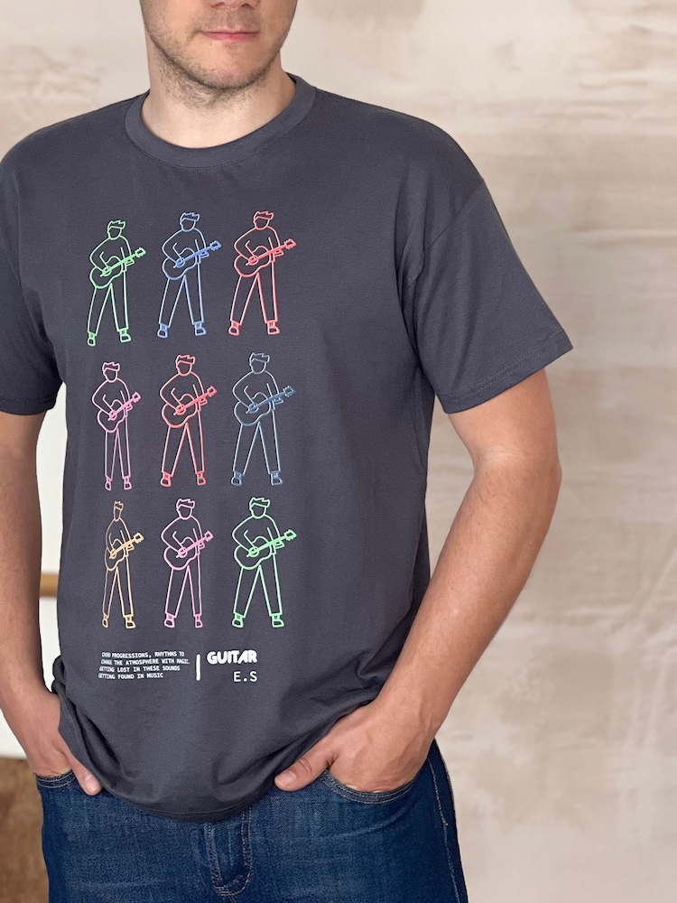 Personalised Guitar Graphic Print T-Shirt by Solesmith - Image 1 of 2