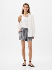 Gap Navy Blue Stripe Linen Blend Pull On Shorts - Image 3 of 5