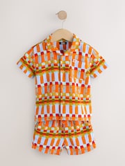 Multi Rust Stripe Short Sleeve Double Cloth Shirt & Shorts Set (3mths-10yrs) - Image 5 of 8