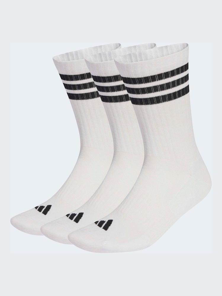 adidas White 3 -Stripe Essentials Crew Socks 3 Pack - Image 1 of 4 adidas White 3 -Stripe Essentials Crew Socks 3 Pack - Image 1 of 4
