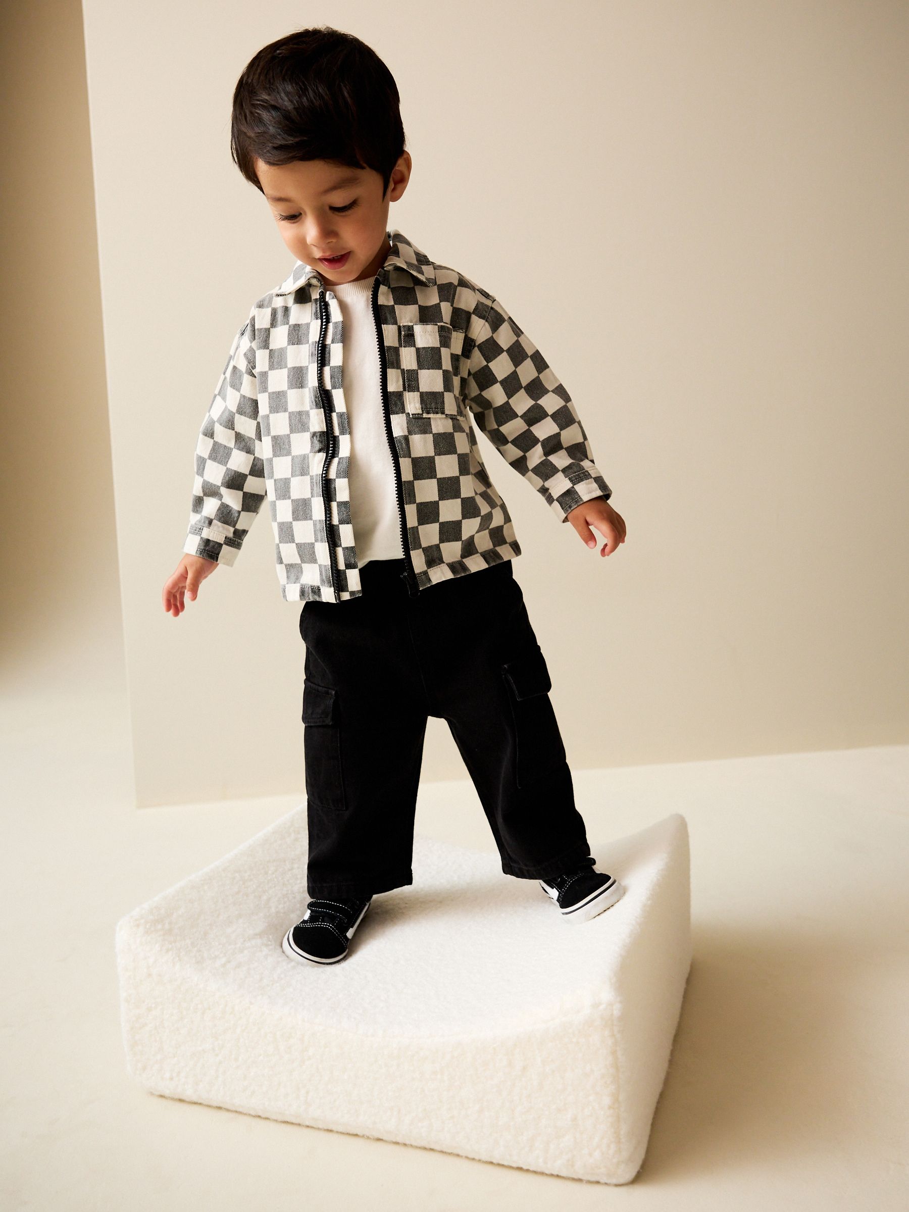 Buy Grey/White Checkerboard Long Sleeve Zip Through Overshirt