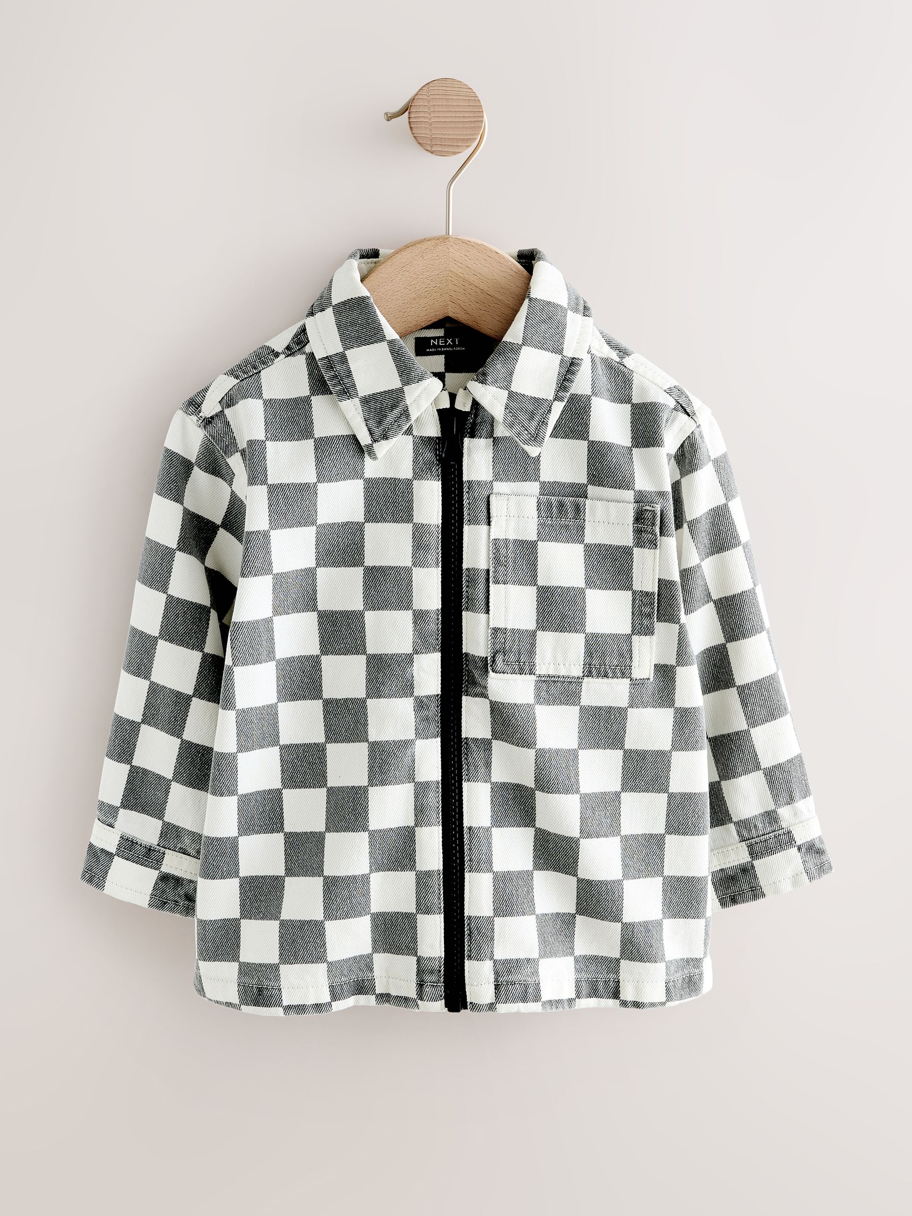 Buy Grey/White Checkerboard Long Sleeve Zip Through Overshirt