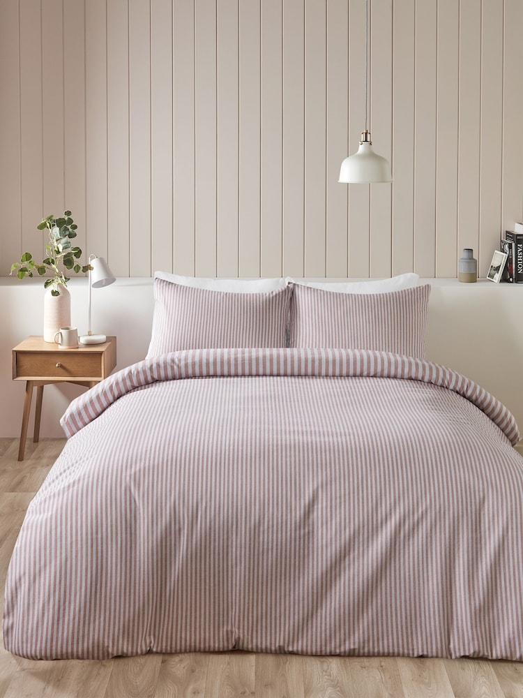 Catherine Lansfield Brushed Stripe Cotton Reversible Duvet Cover Set - Imagen 1 de 4