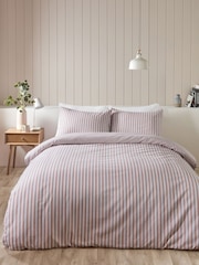 Catherine Lansfield Brushed Stripe Cotton Reversible Duvet Cover Set - Imagen 2 de 4