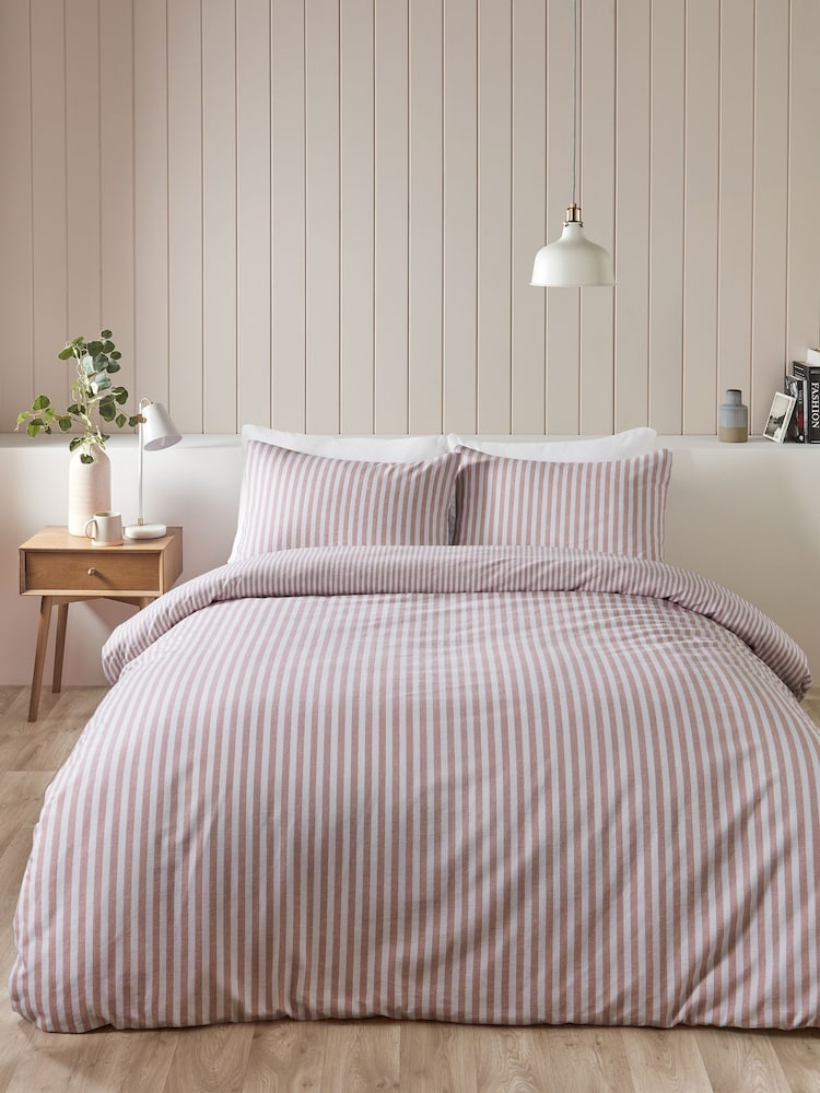 Catherine Lansfield Brushed Stripe Cotton Reversible Duvet Cover Set - Imagen 2 de 4