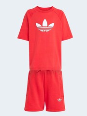 adidas Originals Red Trefoil T-Shirt and Shorts Little Kids Set - Image 6 of 8