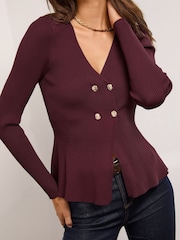 Lipsy Berry Double Button Peplum Knit Cardigan - Image 1 of 4