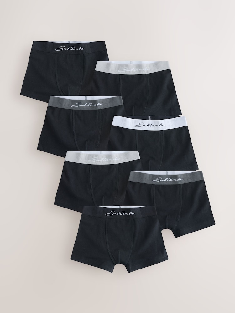 Black Subscribe Waistband Trunks 7 Pack (2-16yrs) - Image 1 of 11