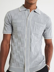 River Island Grey Short Sleeve Slinky Checkerboard Shirt - Image 1 of 4