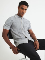 River Island Grey Short Sleeve Slinky Checkerboard Shirt - Image 3 of 4