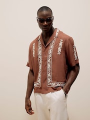 Camisa River Island Regular Fit Rust short sleeve Artisan Emb - Imagem 1 de 4