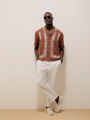 Camisa River Island Regular Fit Rust short sleeve Artisan Emb - Imagem 3 de 4