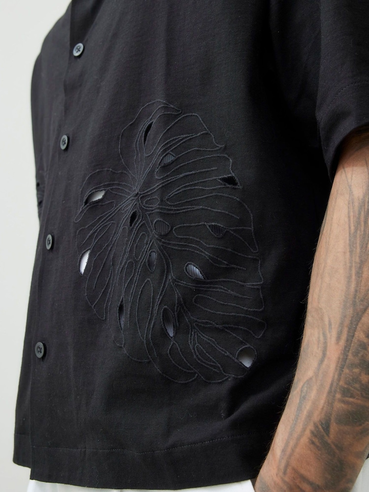River Island Black Regular Fit Palm Cut Out Shirt - Image 1 of 4 River Island Black Regular Fit Palm Cut Out Shirt - Image 1 of 4