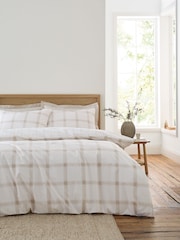 Bianca Natural Oxton Check 200 Thread Count Duvet Cover Set - Image 1 of 4