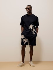 River Island Black Ovesized Short Sleeve Plisse Palm T-Shirt - Image 4 of 4