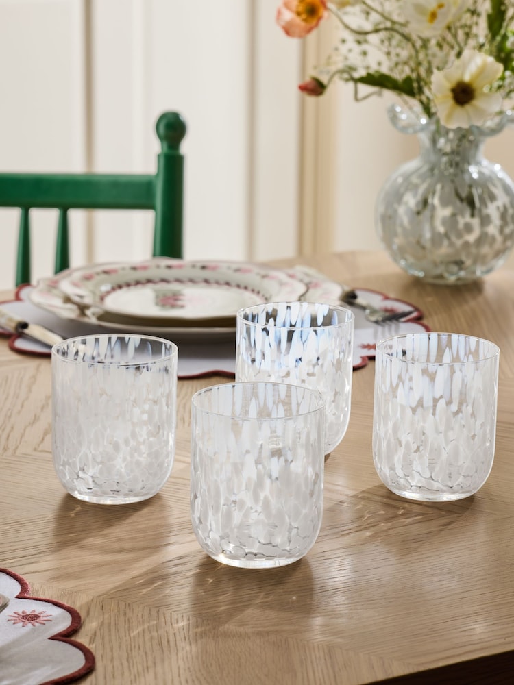 Nina Campbell Set of 4 White Confetti Tumbler Glasses - Image 1 of 5