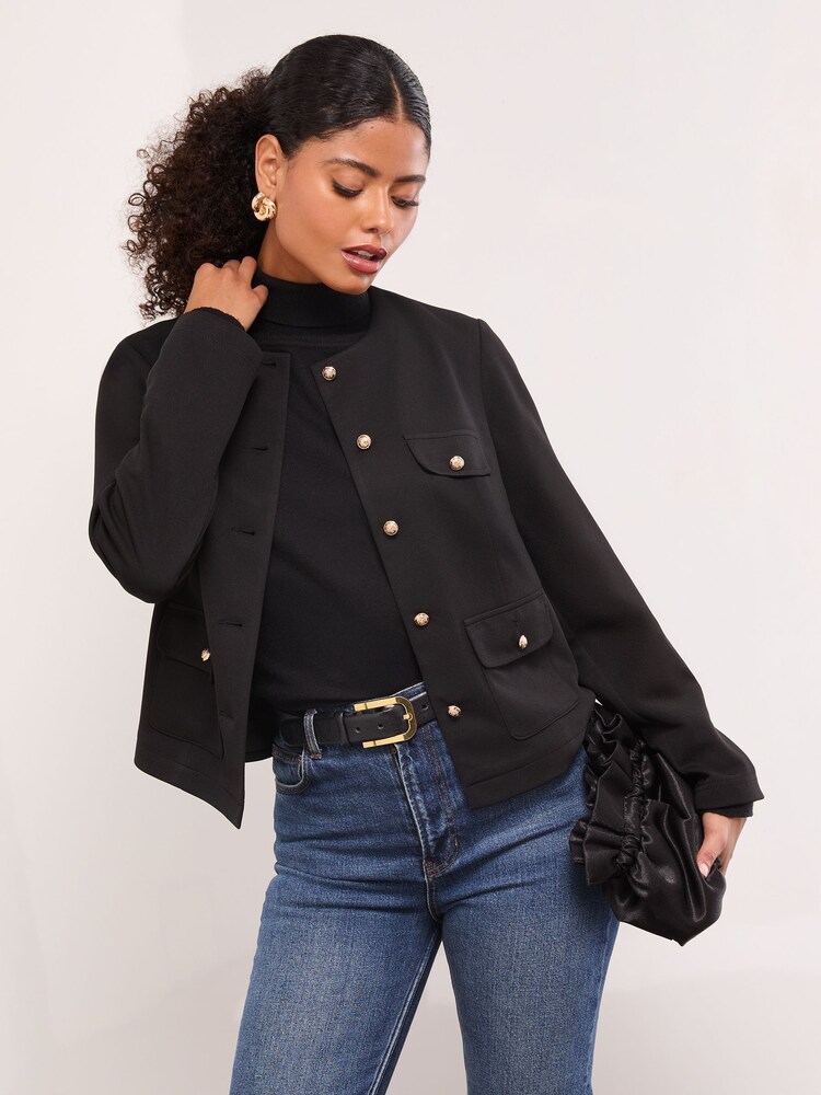 Lipsy Black Miliatry Button Detail Jacket - Image 1 of 5