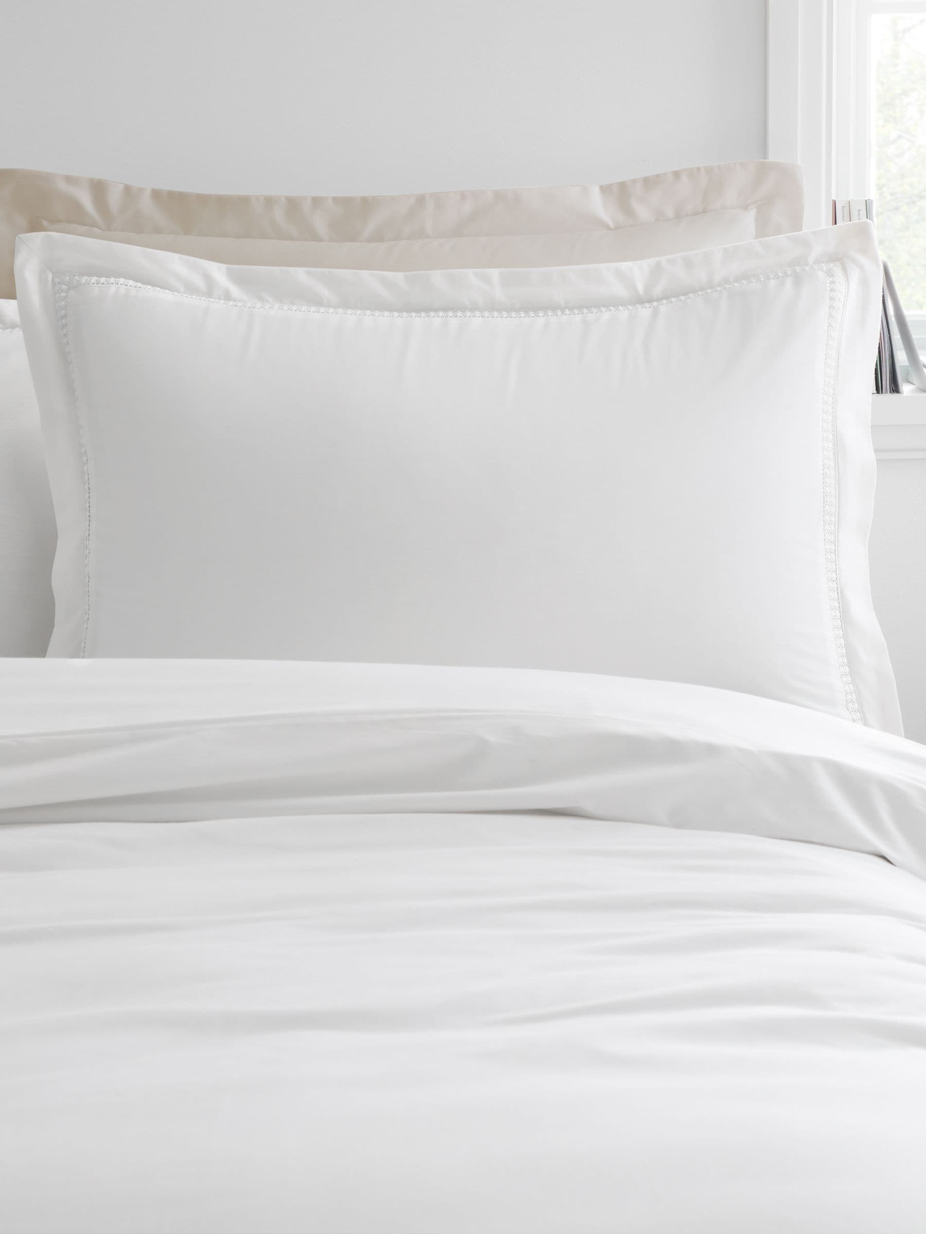Bianca Unisex White Oxford Lace Trim 100% Cotton Duvet Cover Set In | : Super King - Image 7