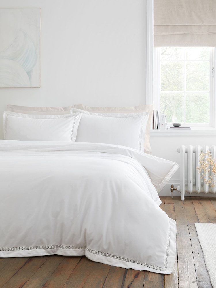 Bianca White Oxford Lace Trim 200 Thread Count Duvet Cover Set - Image 1 of 5