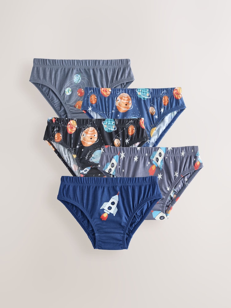 Navy Space Cotton Printed Briefs 5 Pack (1.5-10yrs) - Image 1 of 9