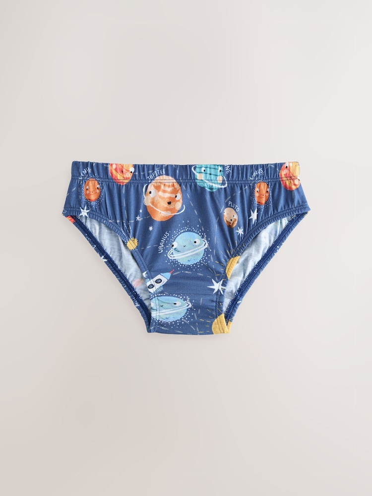 Navy Space Cotton Printed Briefs 5 Pack (1.5-10yrs) - Image 2 of 9