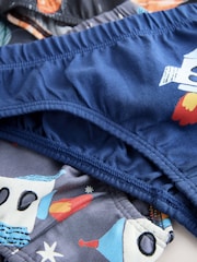 Navy Space Cotton Printed Briefs 5 Pack (1.5-10yrs) - Image 9 of 9