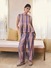 Pink Check Peplum Vest Pyjamas - Image 1 of 6