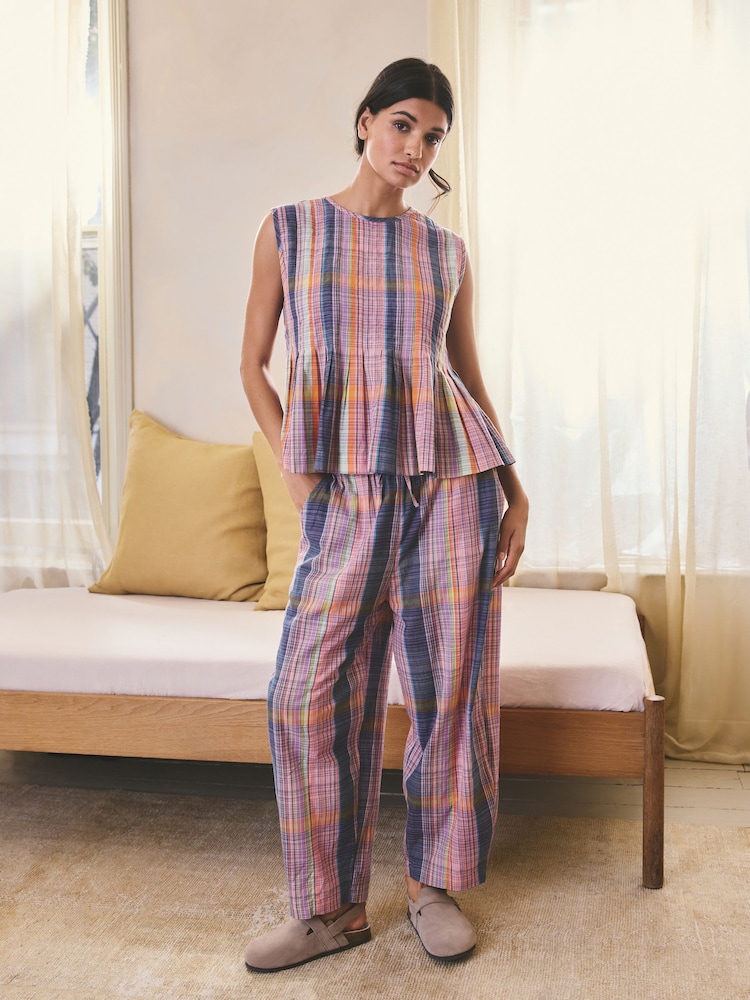 Pink Check Peplum Vest Pyjamas - Image 1 of 6