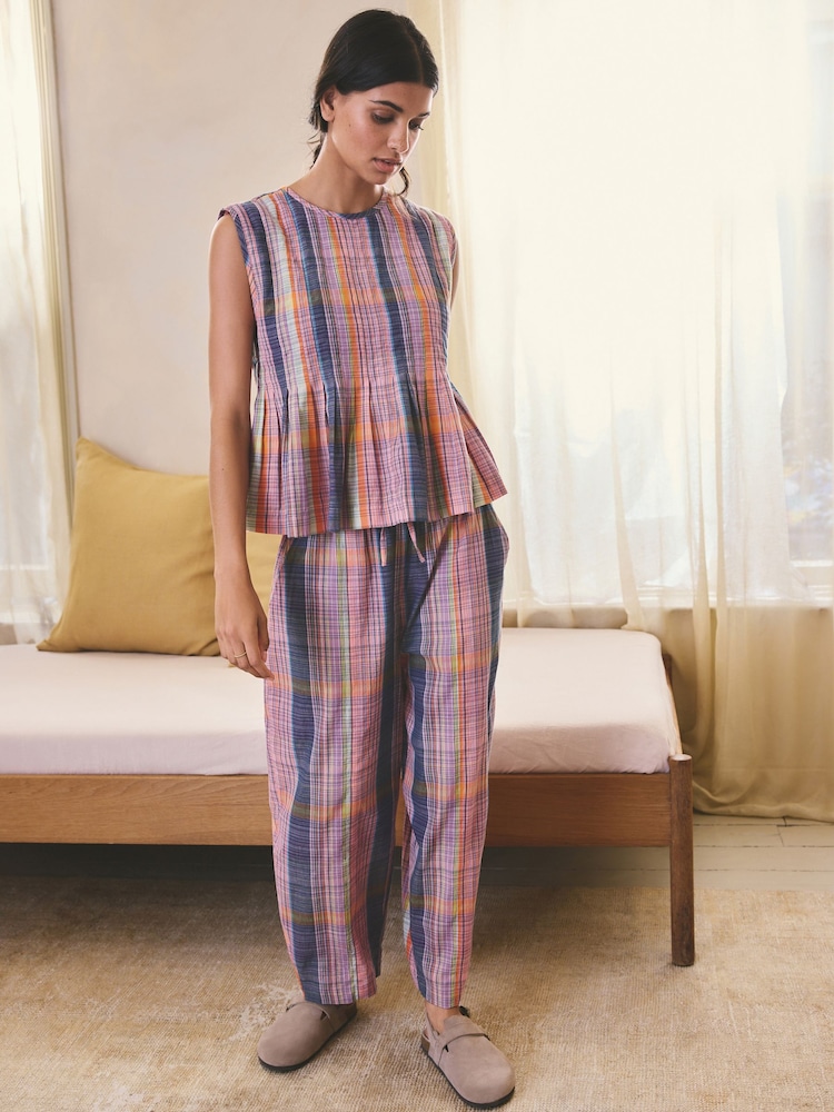 Pink Check Peplum Vest Pyjamas - Image 2 of 6
