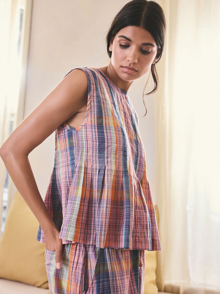 Pink Check Peplum Vest Pyjamas - Image 6 of 6