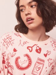 Pink/Red Heart Ribbed Long Sleeve Pyjamas - Image 4 of 8