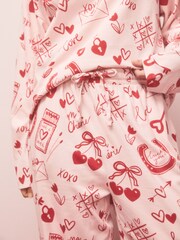 Pink/Red Heart Ribbed Long Sleeve Pyjamas - Image 5 of 8