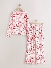 Pink/Red Heart Ribbed Long Sleeve Pyjamas - Image 6 of 8