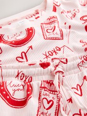Pink/Red Heart Ribbed Long Sleeve Pyjamas - Image 8 of 8
