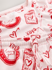 Pink/Red Heart Ribbed Long Sleeve Pyjamas - Image 9 of 9
