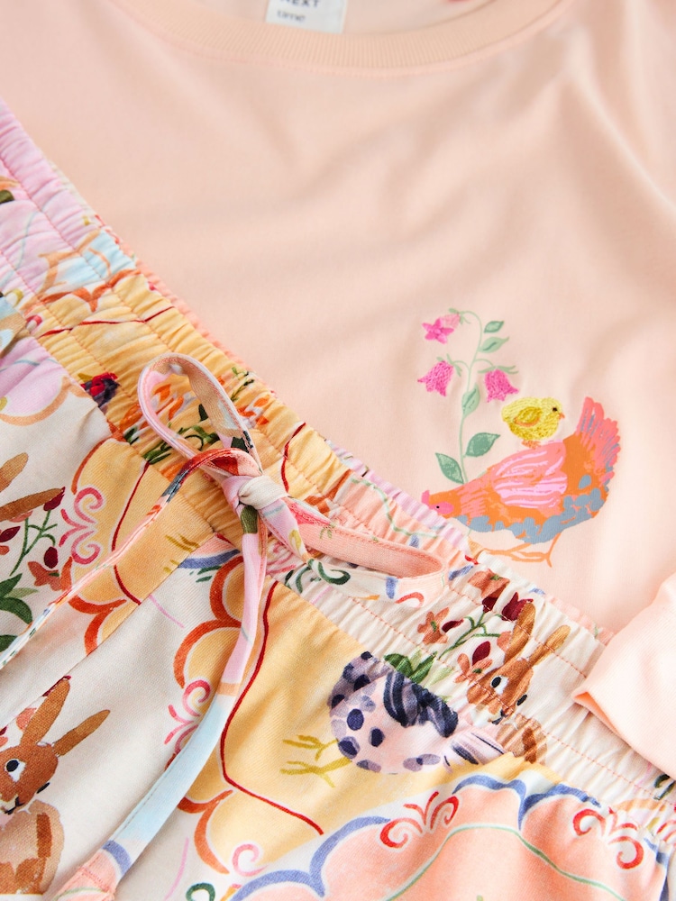 Peach Pink Hen Jersey Short Sleeve Pyjamas - Image 2 of 3 Peach Pink Hen Jersey Short Sleeve Pyjamas - Image 2 of 3