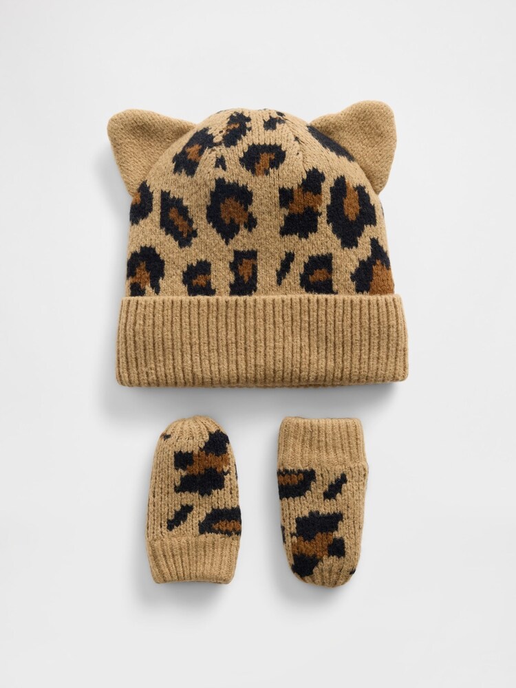 Gap Soft Touch Leopard Beanie and Mittens Set - Bild 1 von 1