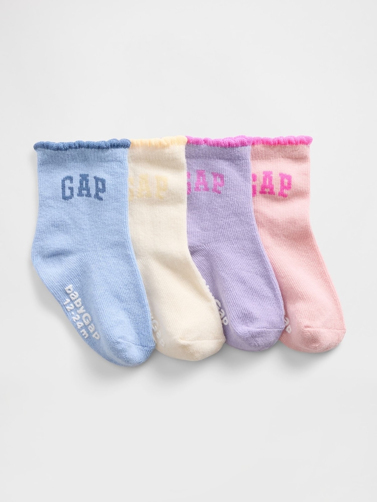 Gap Blue/Pink Quarter Crew Logo Socks 4-Pack - Image 1 of 1