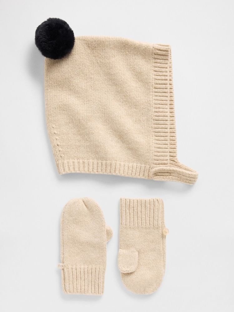 Gap Cream Soft Touch Pom Hat and Mittens Set (12mths-3yrs) - Image 1 of 1 Gap Cream Soft Touch Pom Hat and Mittens Set (12mths-3yrs) - Image 1 of 1