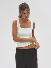 The Set Black/Chocolate Brown/White 3 Pack Soft Touch Polyamide Square Neck Vests - Image 4 of 14